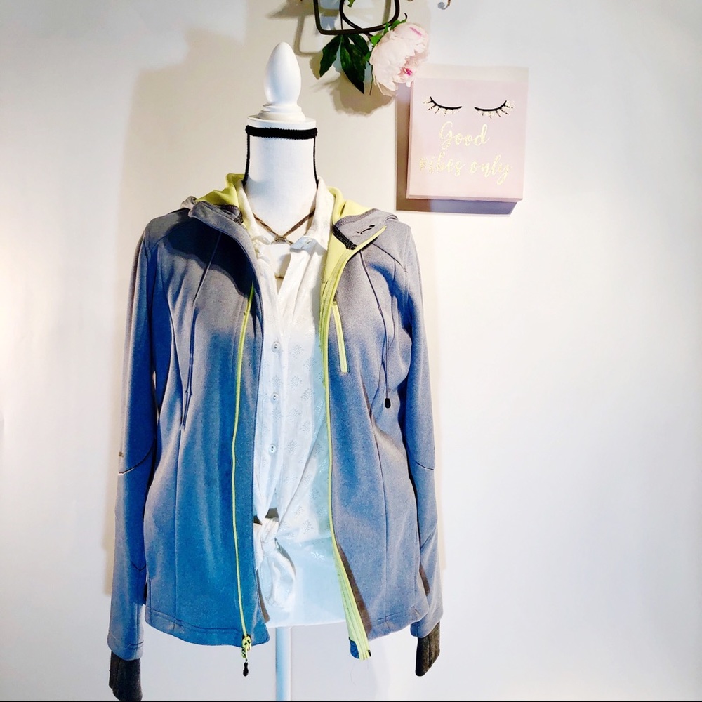 Gray & Bright Lime Zippered Hoodie | M